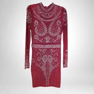 Banjul Red Embellished NYE Party Dress M